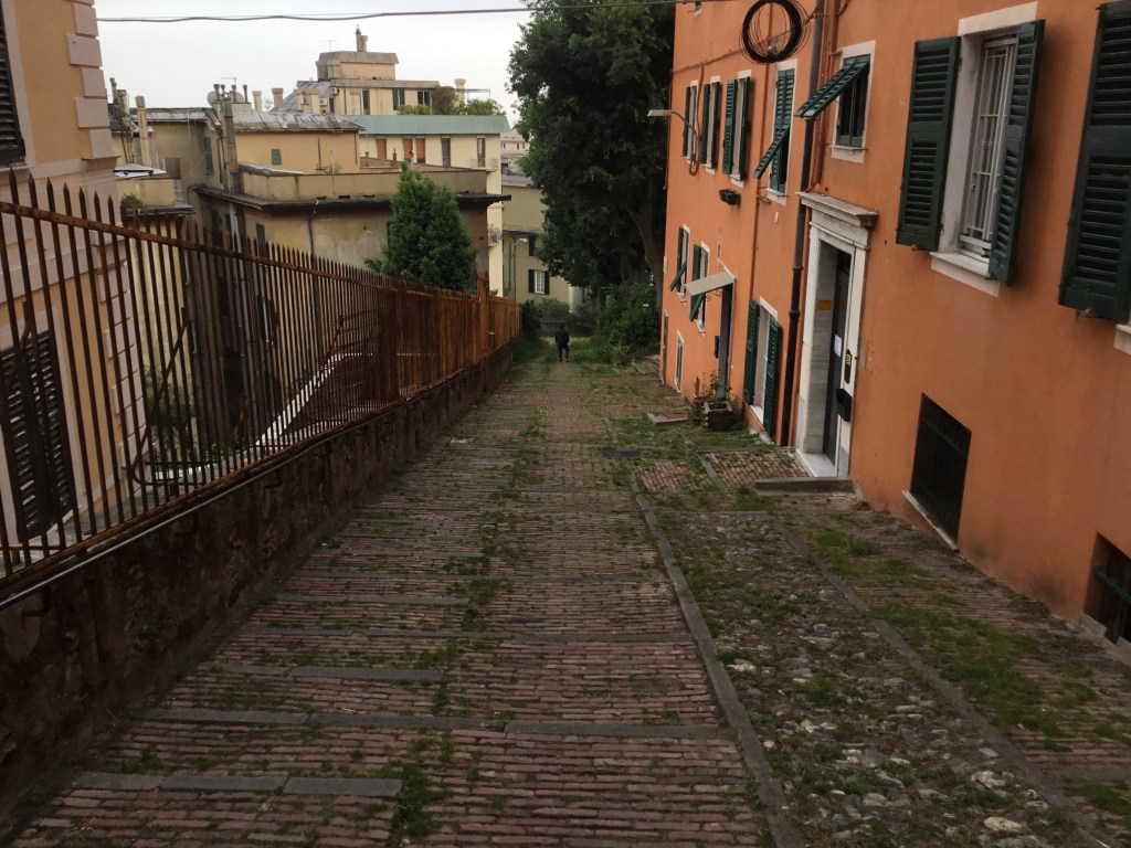 A pedestrian pathway in Genoa, Italy.